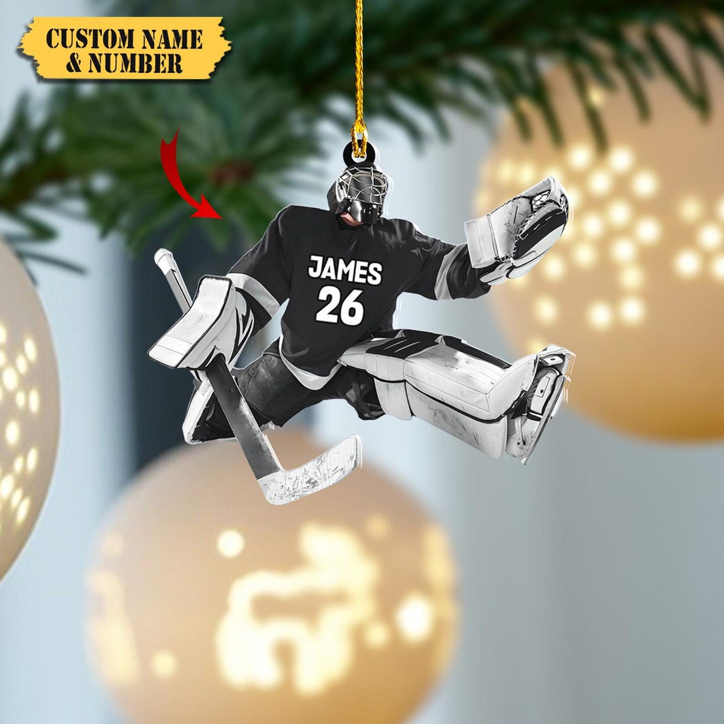 Personalized Hockey Goalie Christmas Ornament, Custom Name Number Hockey Players Ornament ON1755