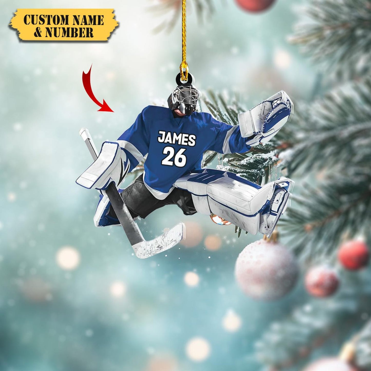 Personalized Hockey Goalie Christmas Ornament, Custom Name Number Hockey Players Ornament ON1755