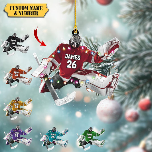 Personalized Hockey Goalie Christmas Ornament, Custom Name Number Hockey Players Ornament ON1755