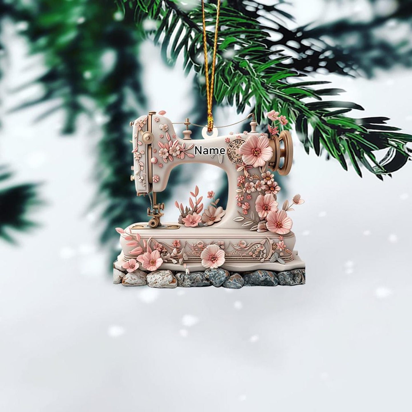 Personalized Vintage Sewing Machine Christmas Ornament, Custom Name Sewing Ornament ON1237