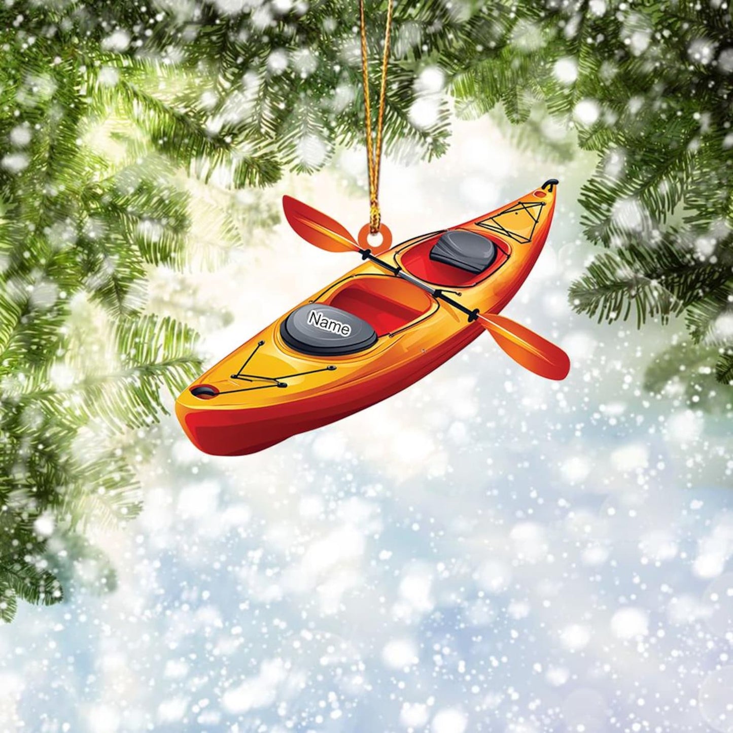 Personalized Kayak Christmas Light Ornament, Custom Name Kayaker Ornament ON1305