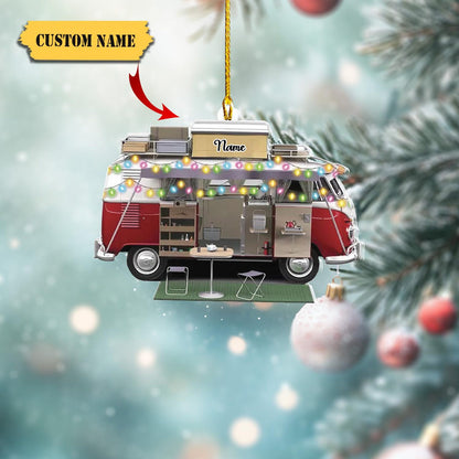 Personalized Camping Van Christmas Lights Ornament, Custom Name Camping Lover Ornament 2024 ON1708