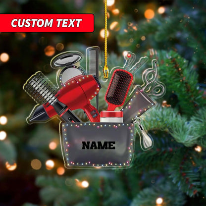 Personalized Hair Stylist Tool Light Christmas Ornament, Custom Name Hairdresser Barber Ornament ON0950