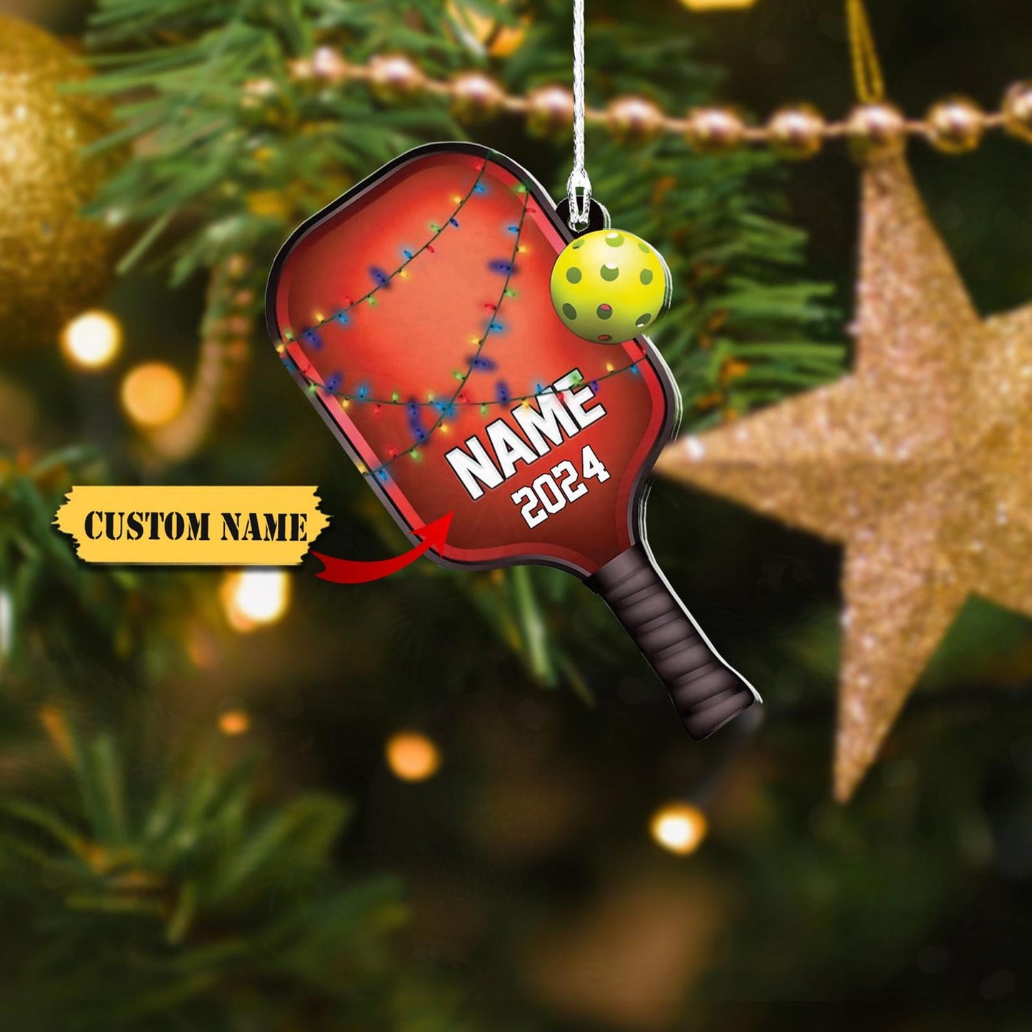 Personalized Pickleball Paddleball Christmas Light Ornament, Custom Name Pickleball Player Ornament ON1377