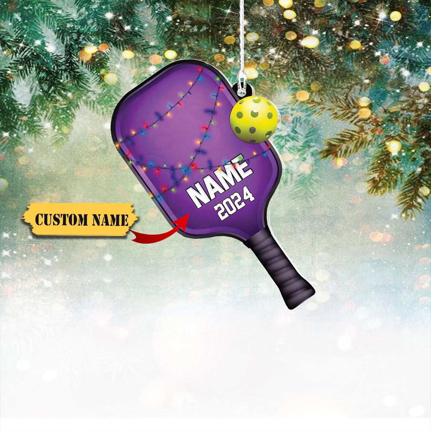 Personalized Pickleball Paddleball Christmas Light Ornament, Custom Name Pickleball Player Ornament ON1377