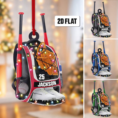 Personalized Baseball Bag Light Christmas Ornament 2024, Custom Name Number Baseball Player Ornament ON1142