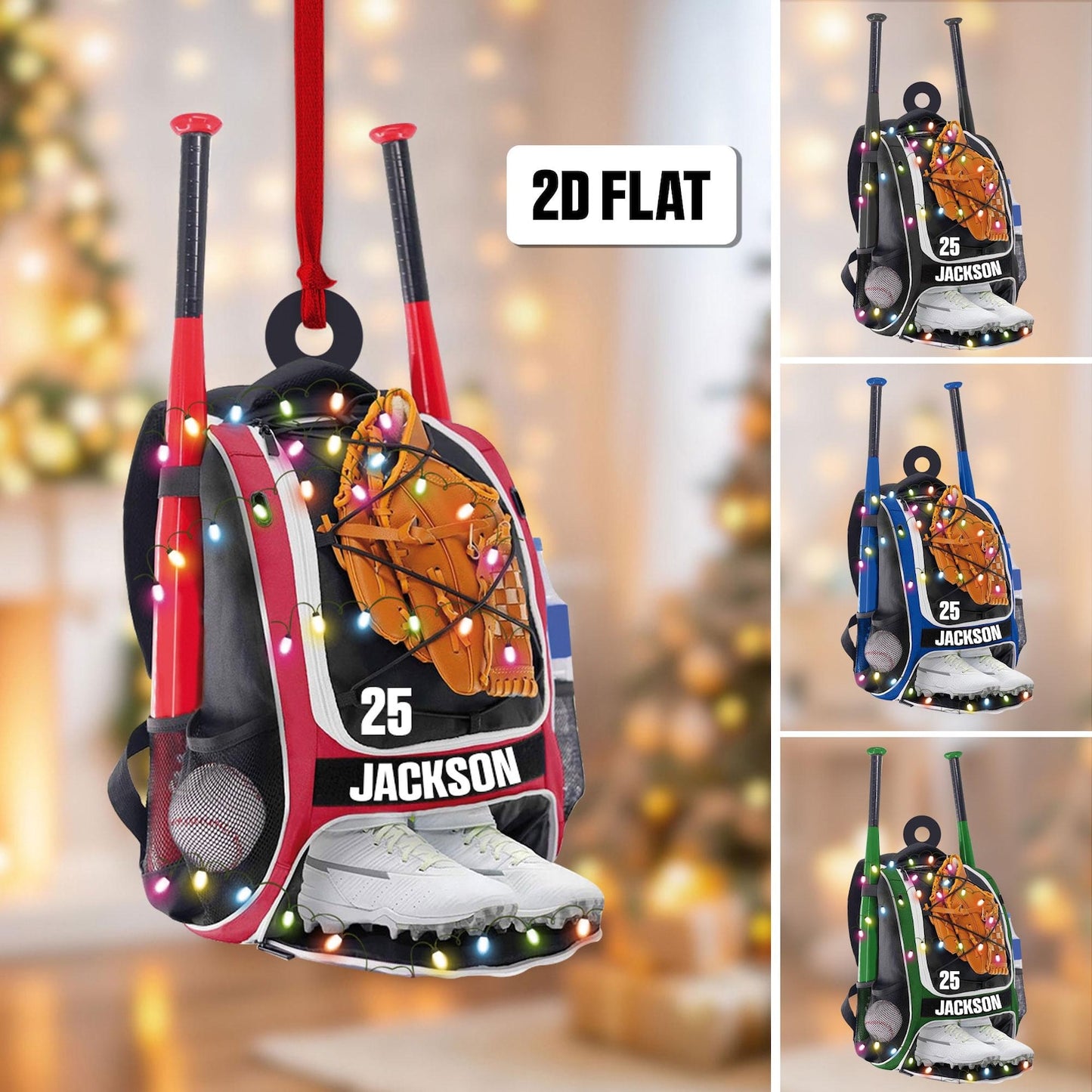 Personalized Baseball Bag Christmas Ornament, Custom Name Number Baseball Player Ornament ON1259