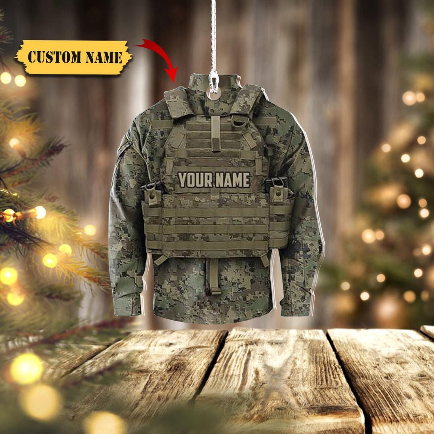 Personalized Army Uniform Ornament, Custom Name Soldier Vest Ornament ON1663