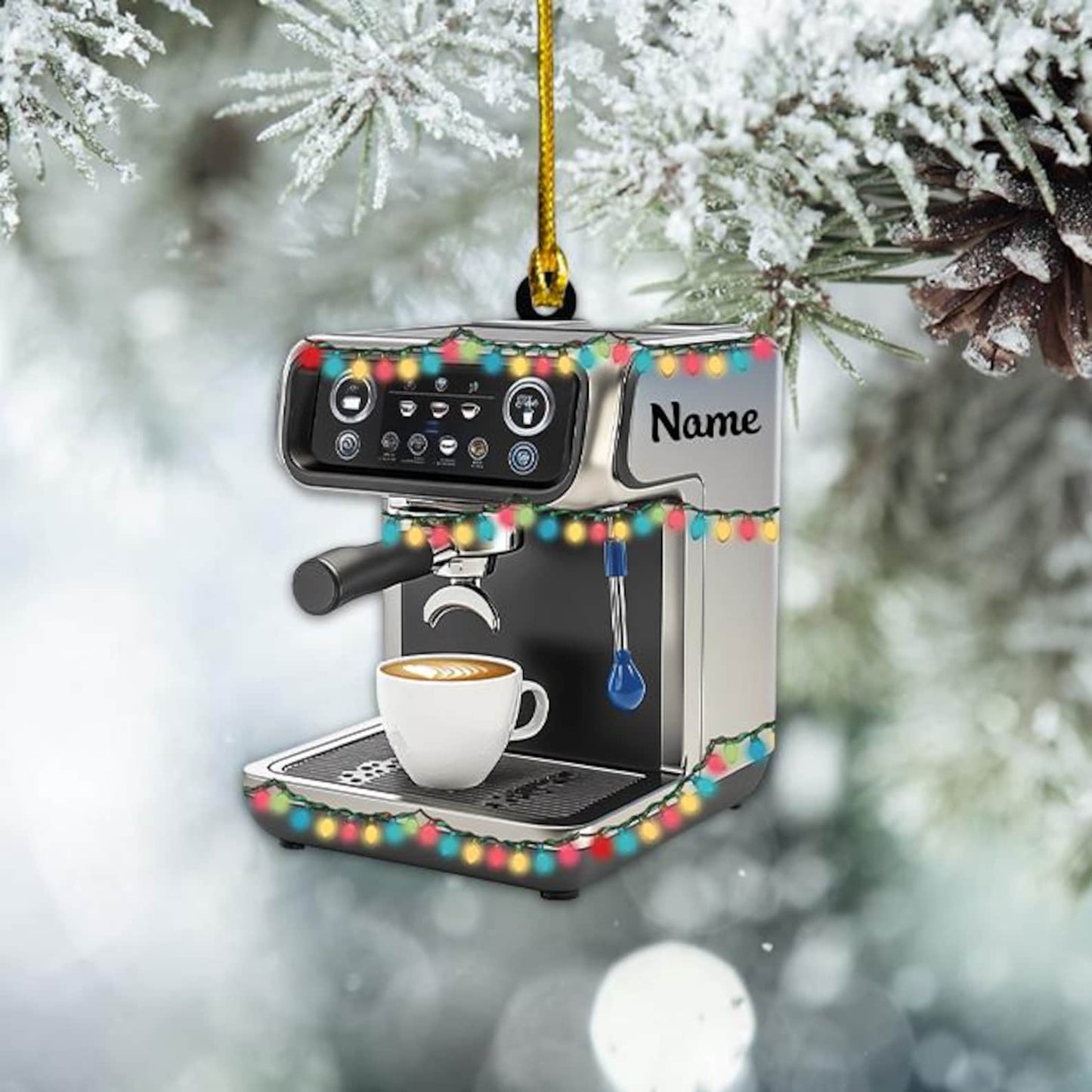 Personalized Coffee Machine Christmas Light Ornament, Custom Name Espresso Machine Christmas Ornament ON1281