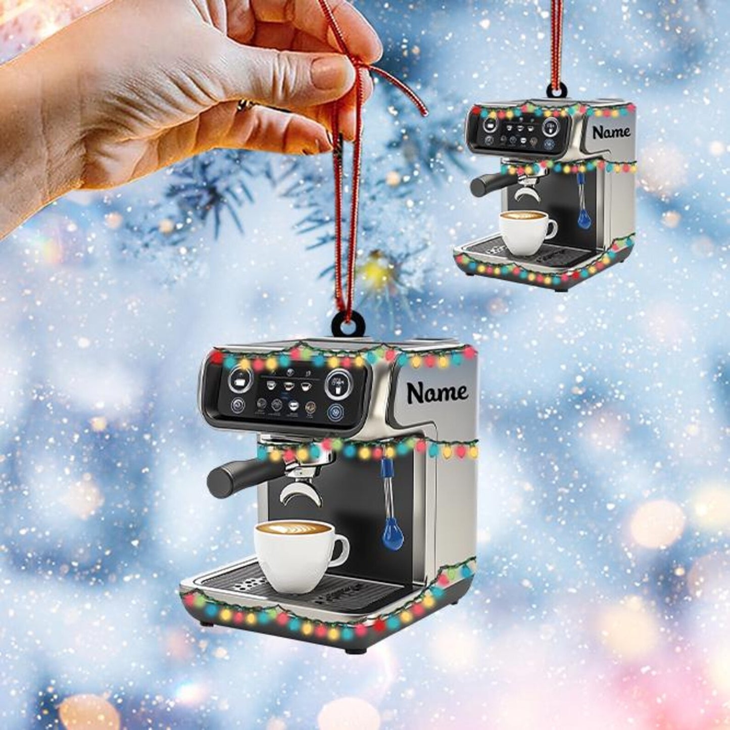 Personalized Coffee Machine Christmas Light Ornament, Custom Name Espresso Machine Christmas Ornament ON1281