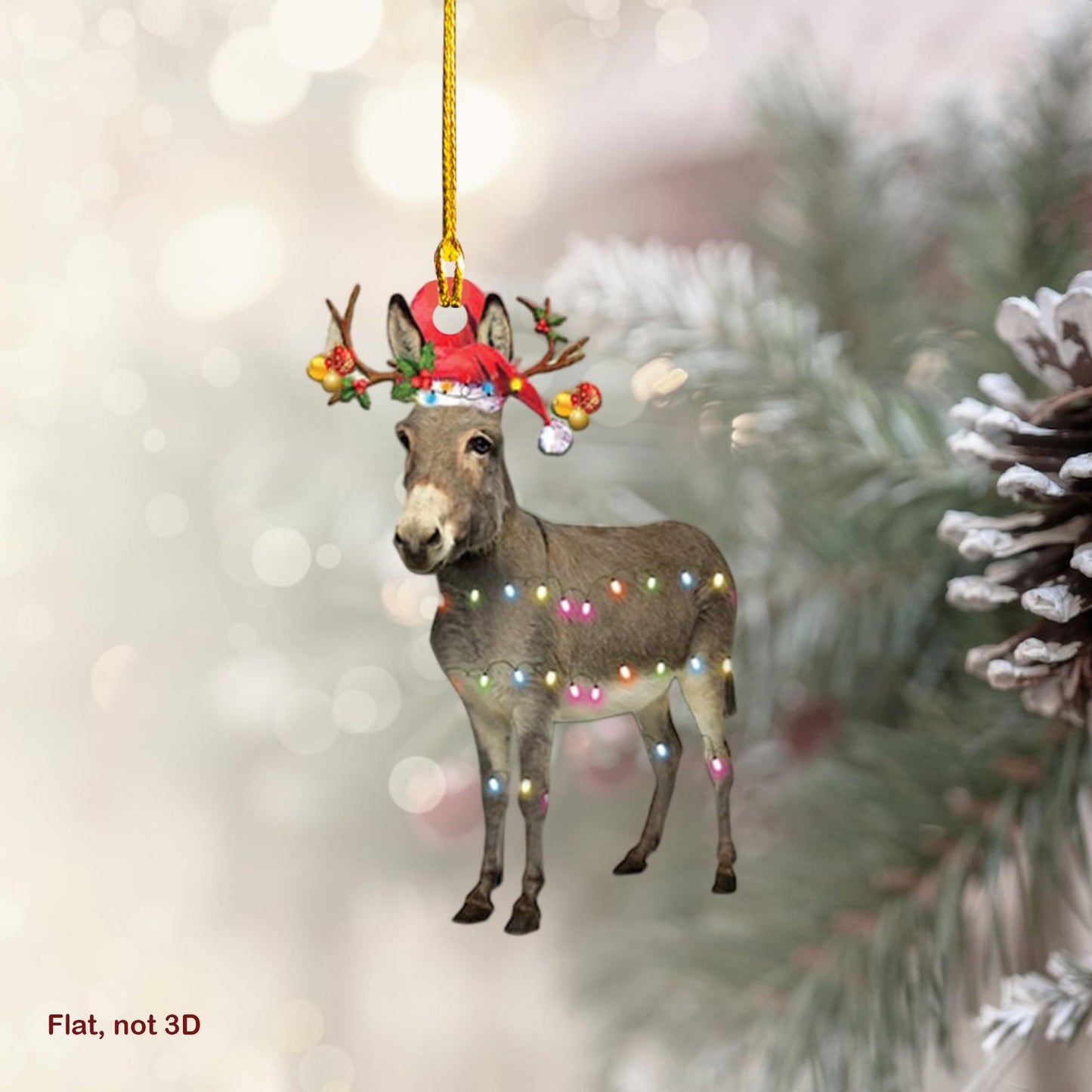 Donkey Reindeer Lights Christmas Ornament, Donkey Lover Ornament ON1759