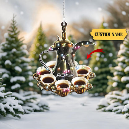 Personalized Arabic Coffee Christmas Light Ornament, Custom Name Coffee Lover Ornament ON1753