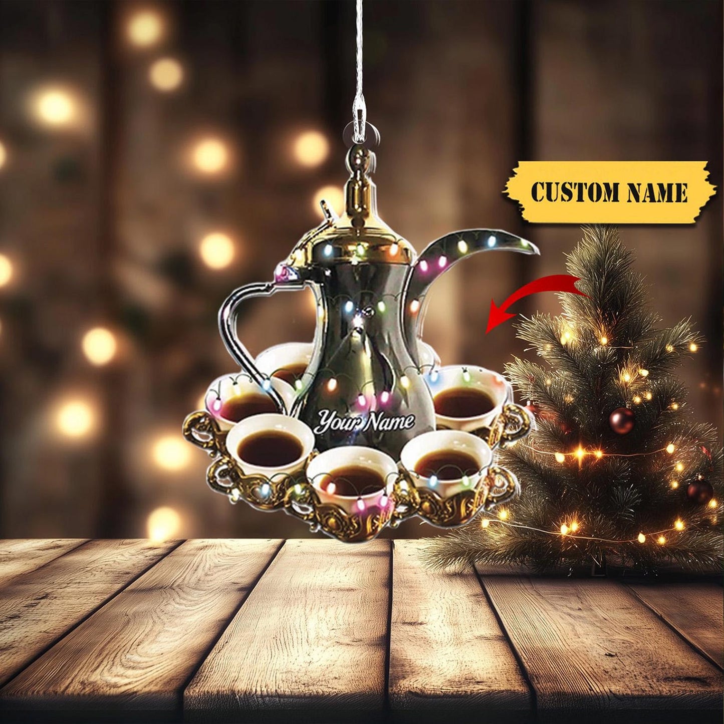 Personalized Arabic Coffee Christmas Light Ornament, Custom Name Coffee Lover Ornament ON1753