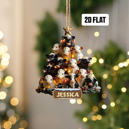 Personalized Dairy Cow Christmas Tree Ornament, Custom Name Cow Lover Ornament ON1601