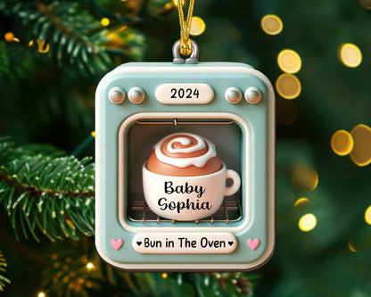 Personalized Bun In The Oven Ornament, Custom Pregnancy Announcement Christmas Ornament 2024 ON1723