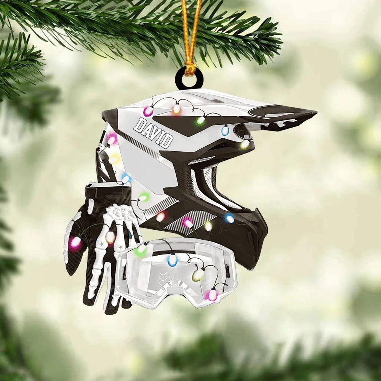 Personalized Motocross Helmet Light Christmas Ornament, Custom Name Racing Lovers Ornament ON1176