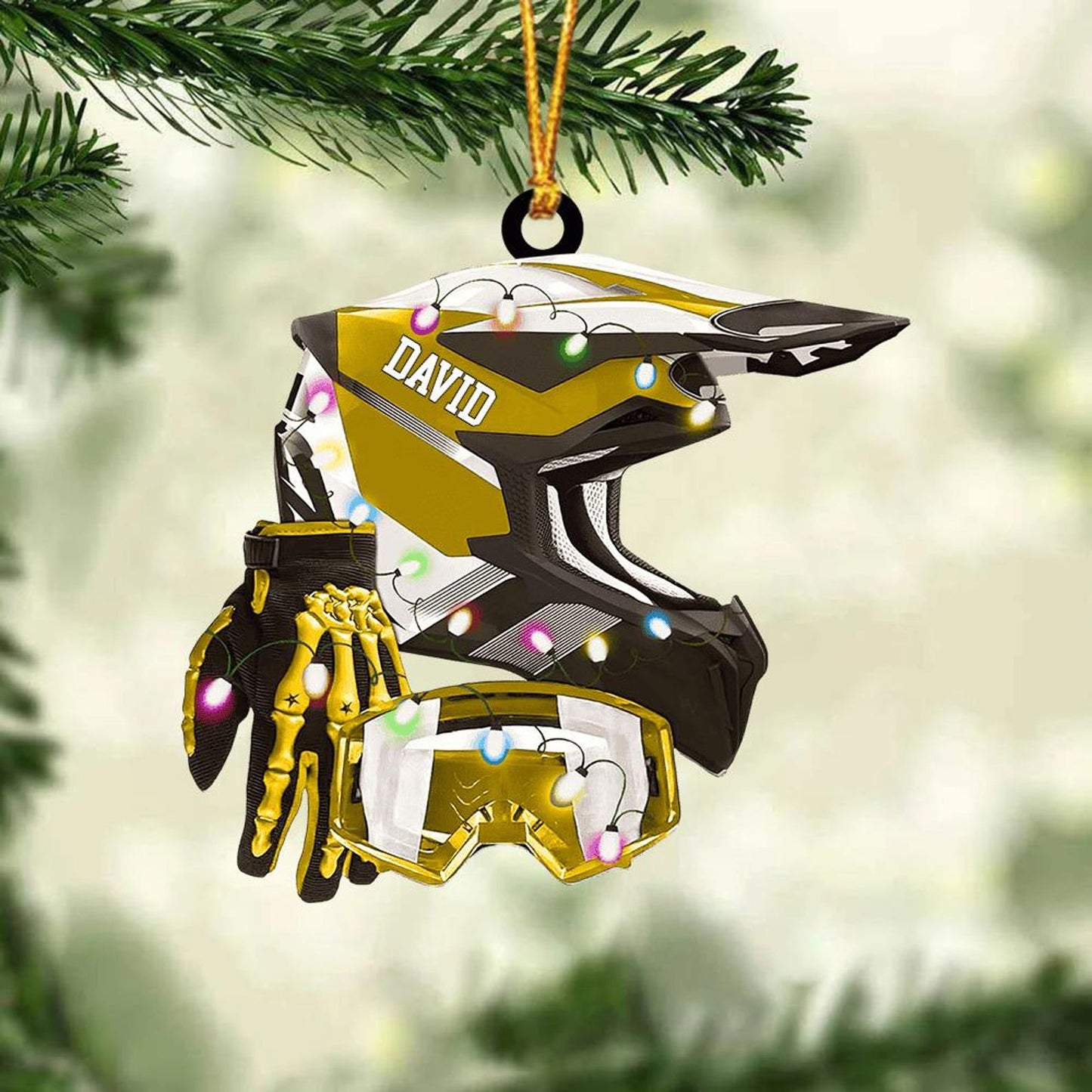 Personalized Motocross Helmet Light Christmas Ornament, Custom Name Racing Lovers Ornament ON1176