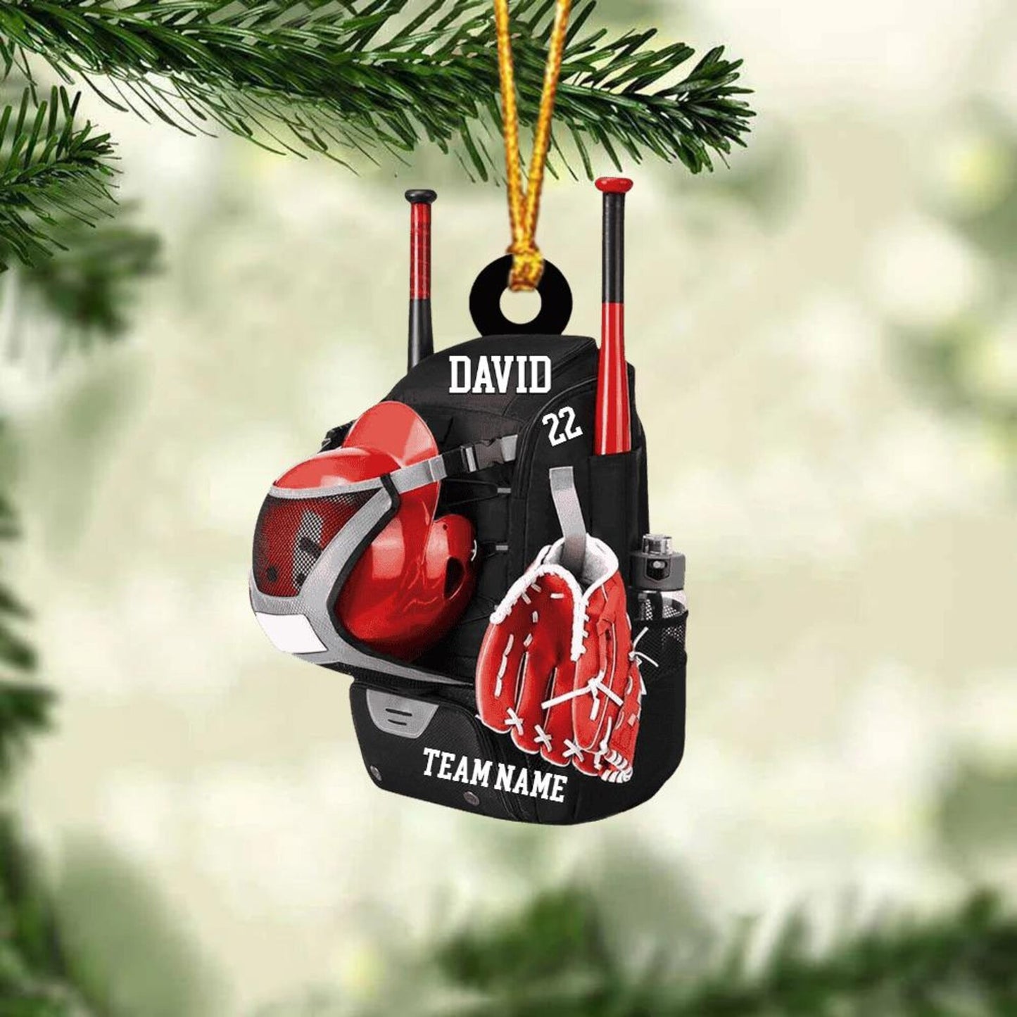 Personalized Baseball Bag Christmas Ornament, Custom Name Number Baseball Player Ornament ON1173