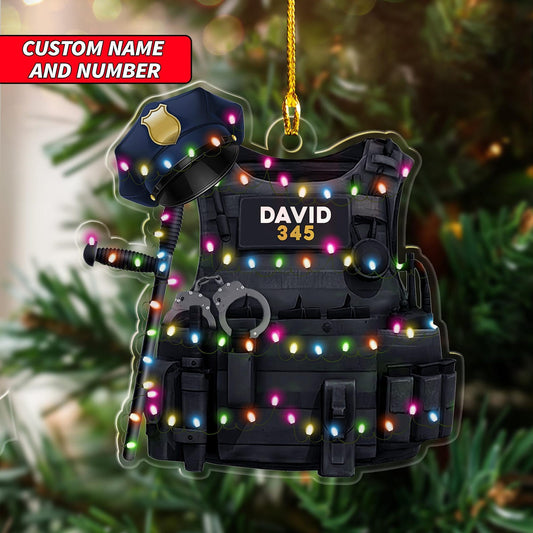 Personalized Police Bulletproof Vest Light Christmas Ornament, Custom Name Police Vest Ornament ON1149