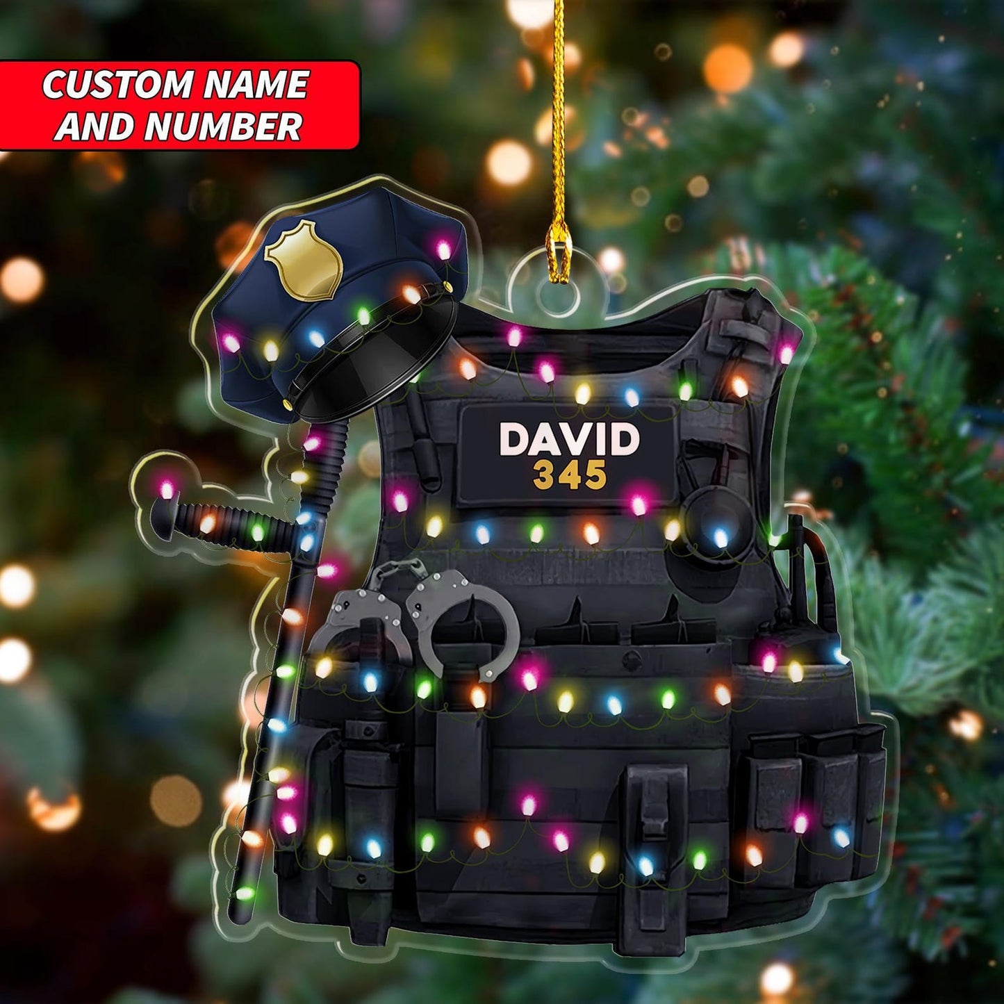 Personalized Police Bulletproof Vest Light Christmas Ornament, Custom Name Police Vest Ornament ON1149