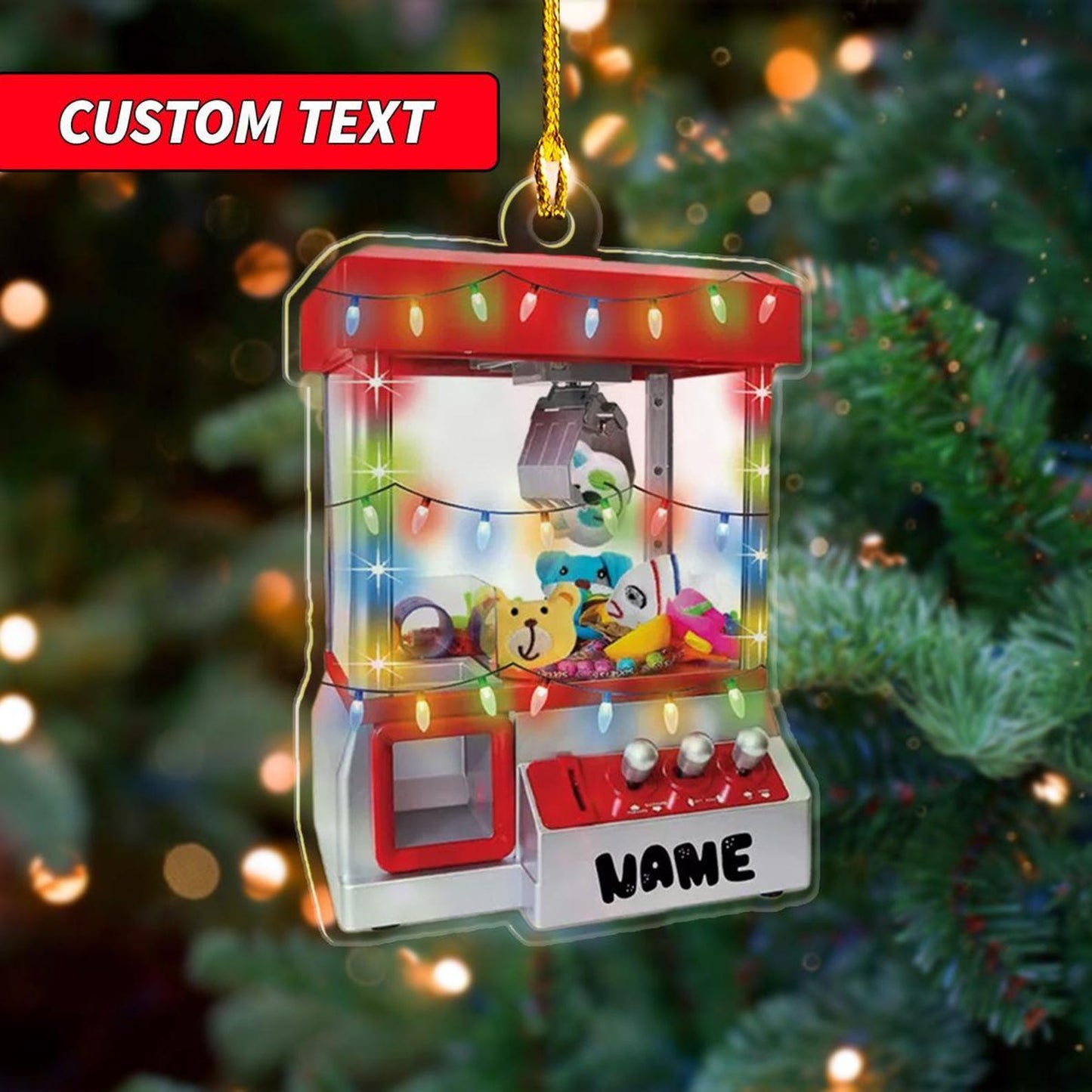 Personalized Plush Toy Vending Machine Light Christmas Ornament, Custom Name Claw Machine Christmas Ornament ON1148