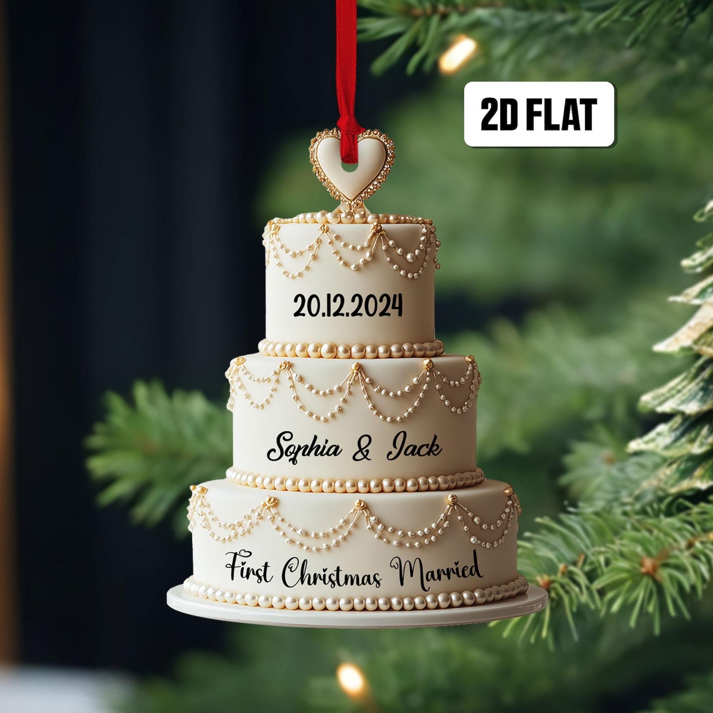 Personalized Wedding Cake Ornament, Custom First Christmas Married Ornament ON1486