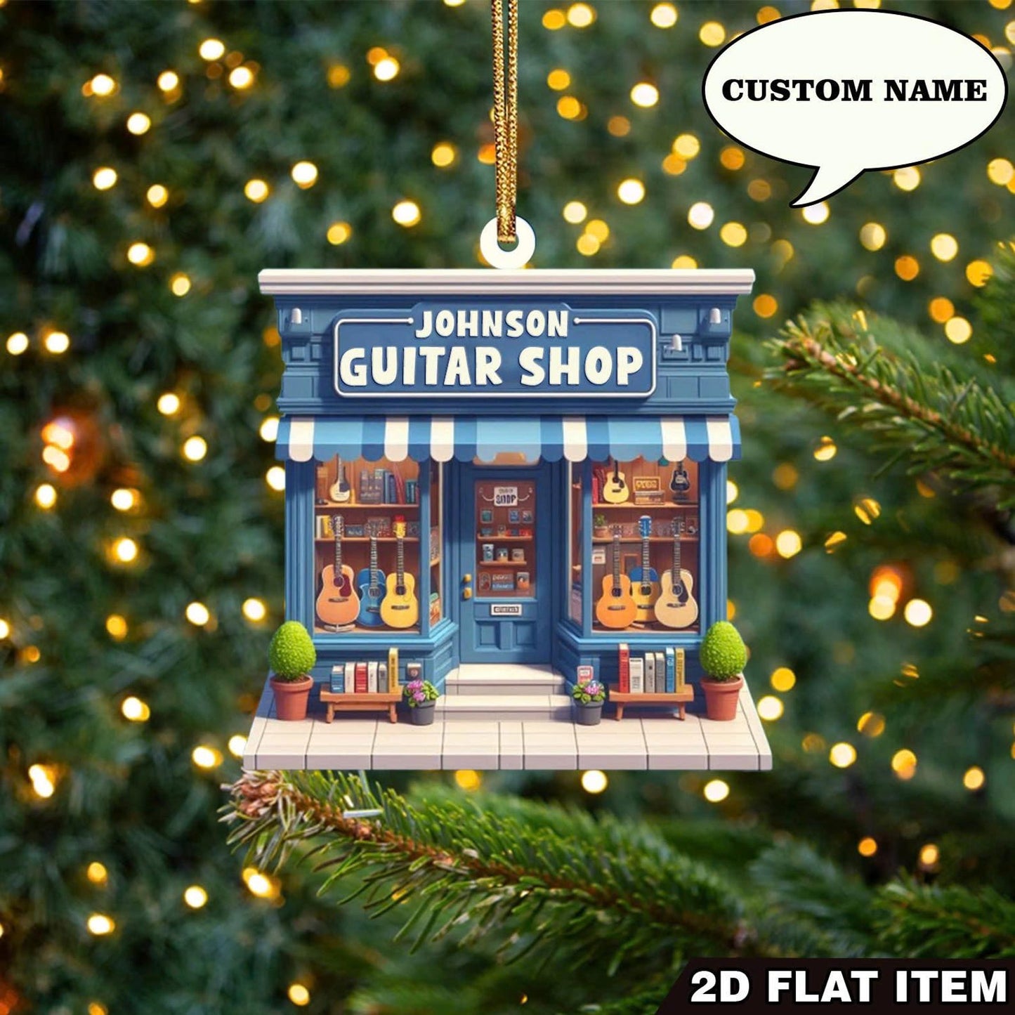 Personalized Guitar Shop Christmas Ornament, Custom Name Guitar Lover Ornament ON1741