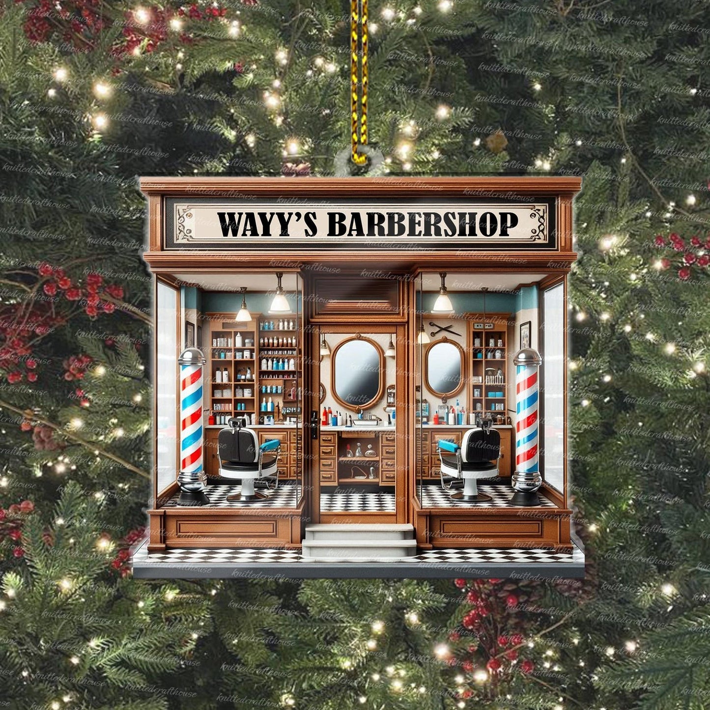 Personalized Barber Shop Xmas Ornament, Custom Name Barber Salon Ornament ON1453