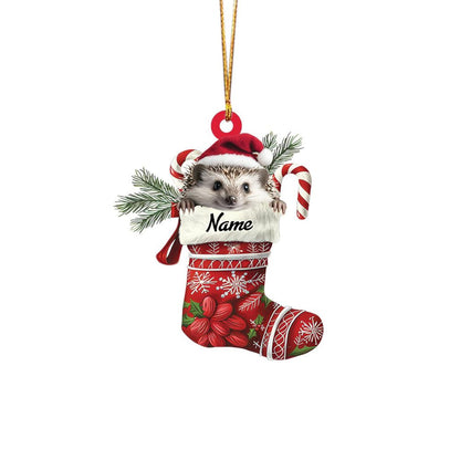 Personalized Hedgehog Stocking Christmas Ornament, Custom Name Hedgehog Lovers Ornament ON1279