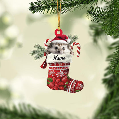 Personalized Hedgehog Stocking Christmas Ornament, Custom Name Hedgehog Lovers Ornament ON1279