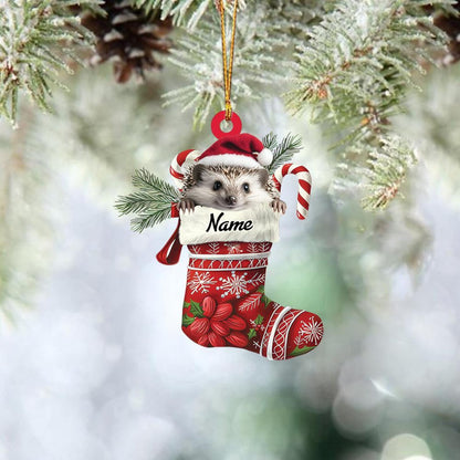 Personalized Hedgehog Stocking Christmas Ornament, Custom Name Hedgehog Lovers Ornament ON1279