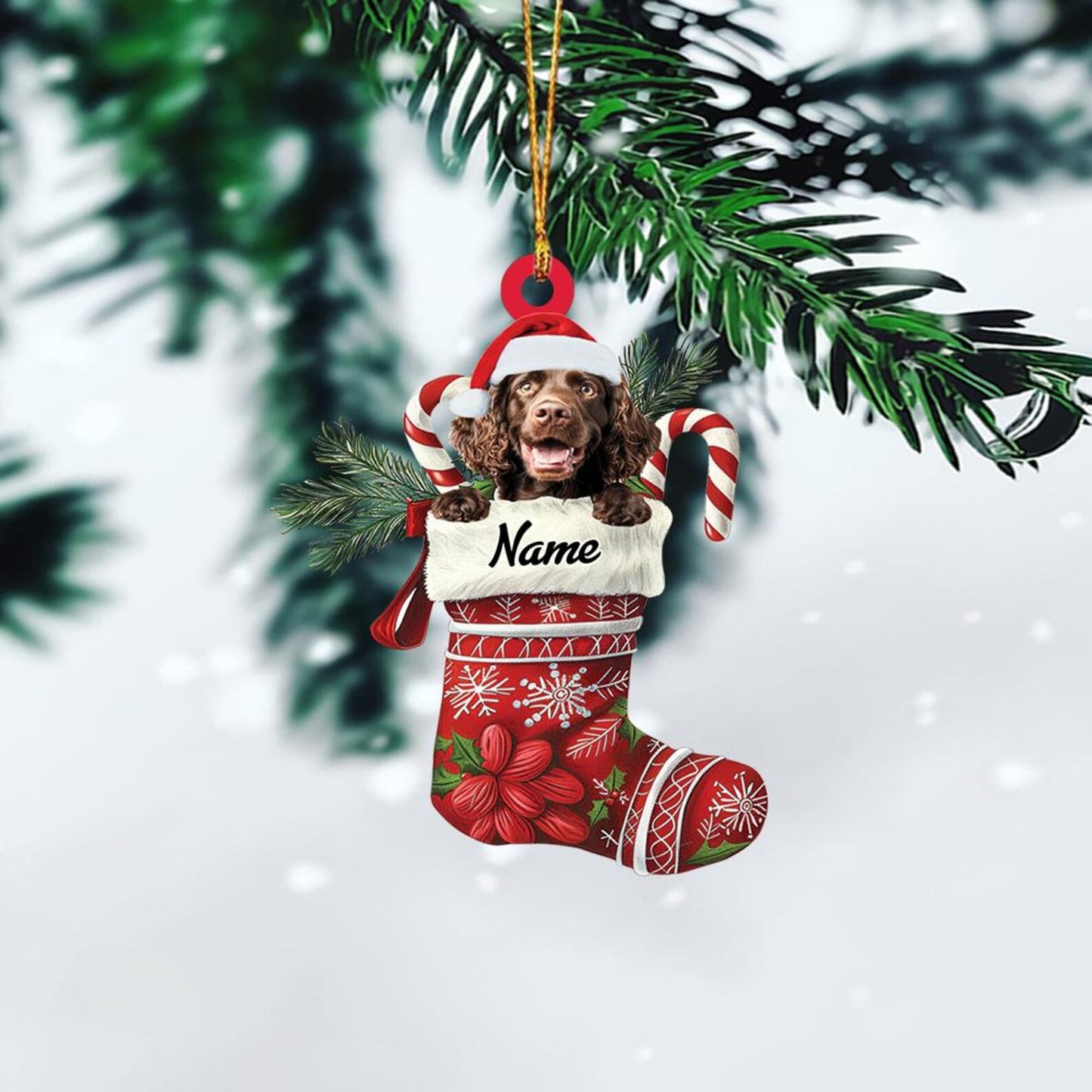 Personalized Boykin Spaniel Stocking Christmas Ornament, Custom Name Boykin Spaniel Ornament ON1278