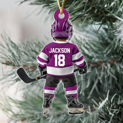 Personalized Ice Hockey Kid Player Ornament, Custom Name Number Hockey Ornament ON1696