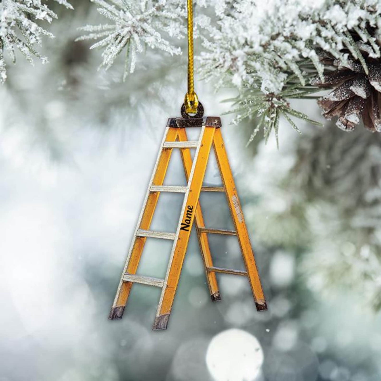 Personalized Construction Ladder Christmas Light Ornament, Custom Name Construction Ladder Ornament ON1308