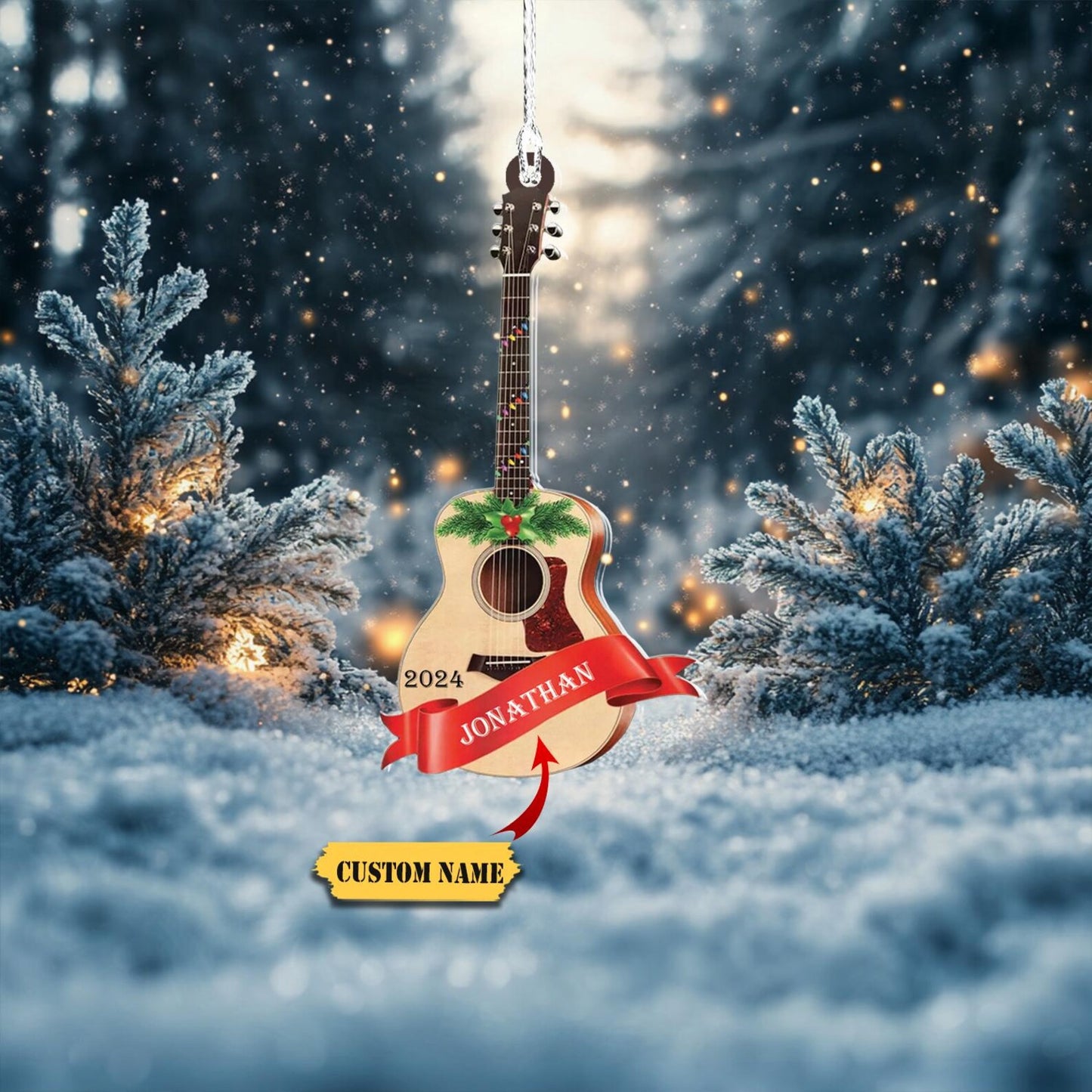 Personalized Guitar Christmas Ornament 2024, Custom Name Guitarist Ornament ON1347