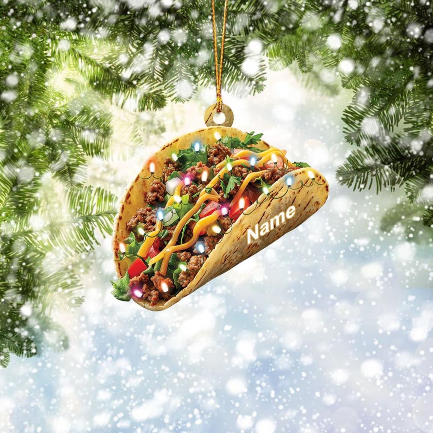 Personalized Taco Christmas Light Ornament, Custom Taco Lover Ornament ON1270