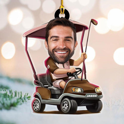 Custom Photo Golfer Ornament, Personalized Golf Cart Christmas Ornament ON1553