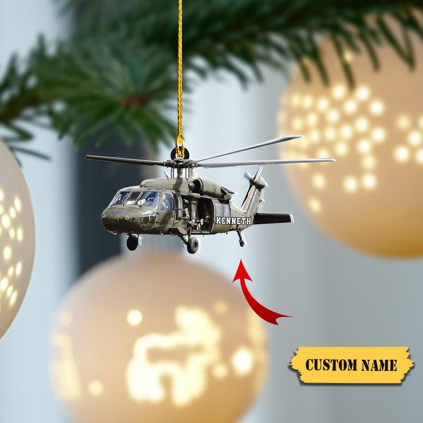 Personalized Veteran Helicopter Christmas Ornament, Custom Name Airplane Lover Ornament ON1768