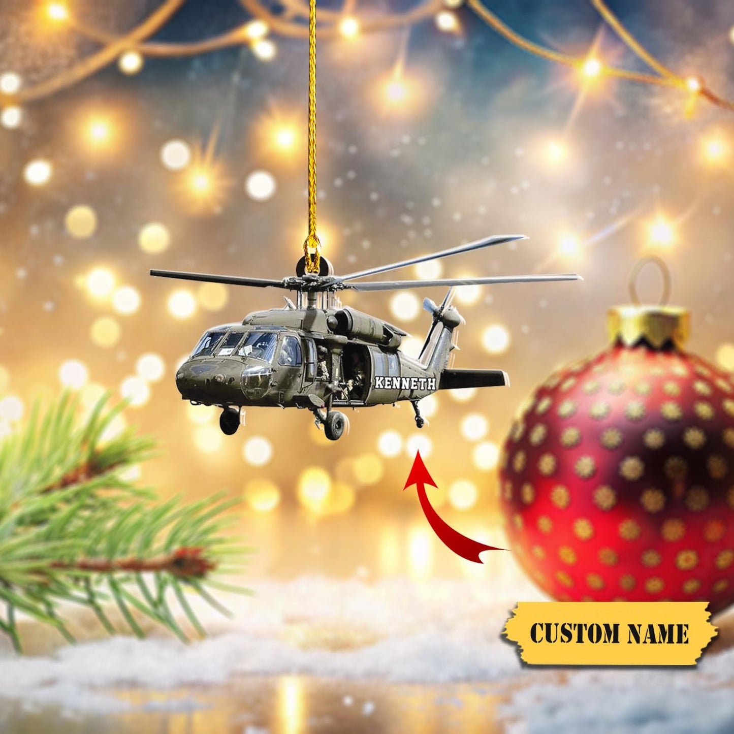 Personalized Veteran Helicopter Christmas Ornament, Custom Name Airplane Lover Ornament ON1768