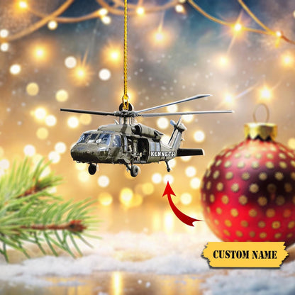 Personalized Veteran Helicopter Christmas Ornament, Custom Name Airplane Lover Ornament ON1768