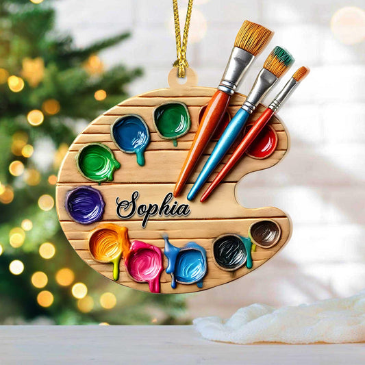 Personalized Painter's Art Palette Christmas Acrylic Ornament, Custom Name Artist Painter Ornament ON1707