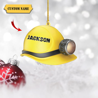 Personalized Yellow Hard Hat Ornament, Custom Name Miners Construction Workers Ornament ON1752