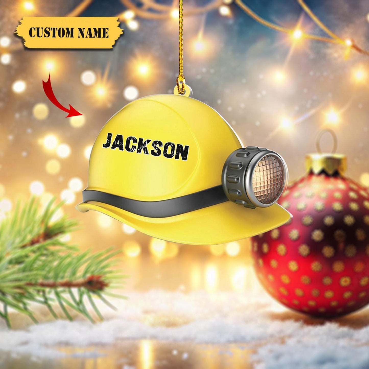 Personalized Yellow Hard Hat Ornament, Custom Name Miners Construction Workers Ornament ON1752