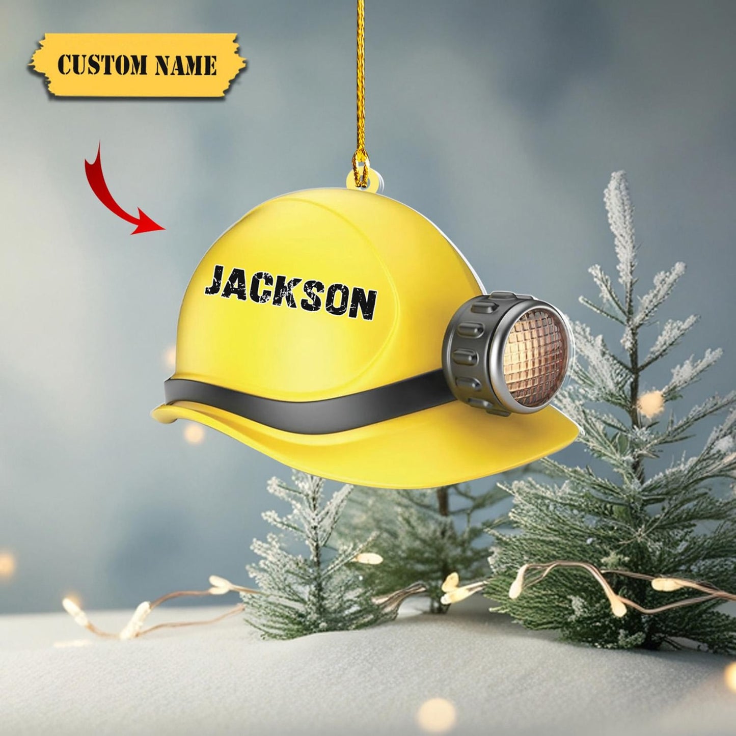 Personalized Yellow Hard Hat Ornament, Custom Name Miners Construction Workers Ornament ON1752