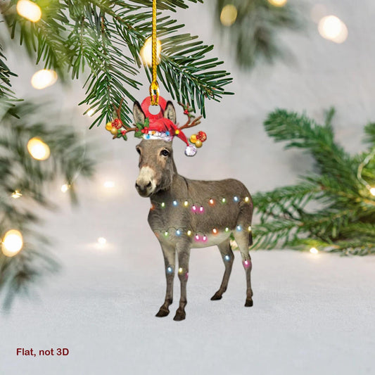 Donkey Reindeer Lights Christmas Ornament, Donkey Lover Ornament ON1759