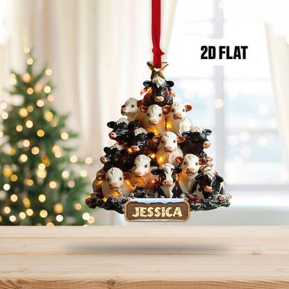 Personalized Dairy Cow Christmas Tree Ornament, Custom Name Cow Lover Ornament ON1601