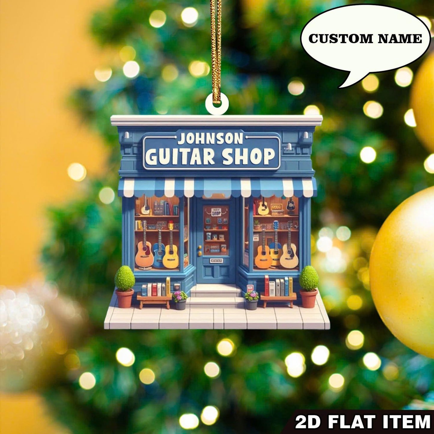 Personalized Guitar Shop Christmas Ornament, Custom Name Guitar Lover Ornament ON1741