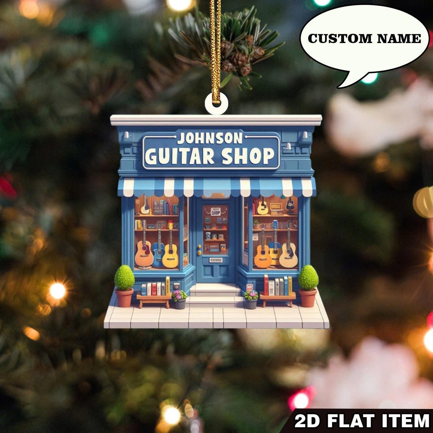 Personalized Guitar Shop Christmas Ornament, Custom Name Guitar Lover Ornament ON1741