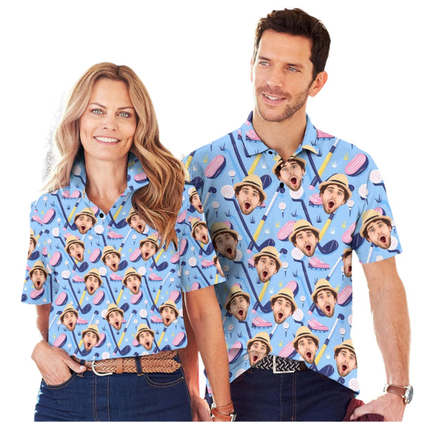Custom Face Matching Mens And Womens Golf Polo Shirts, Custom Funny Matching Golf Shirts GE0062