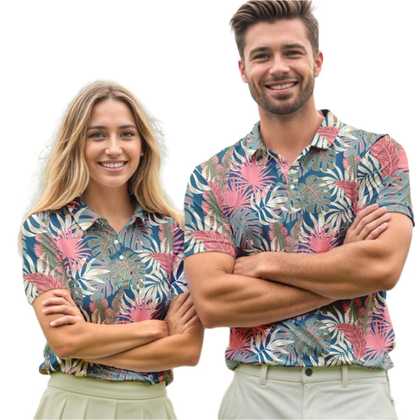Matching Tropical Golf Polo Shirts For Couples, Mens And Womens Matching Golf Shirts GE0049